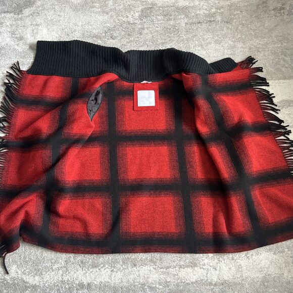 Sosken Jacket Womens Small Wool Blend Collared Buffalo Plaid Fringe Down Sleeves - Picture 9 of 12